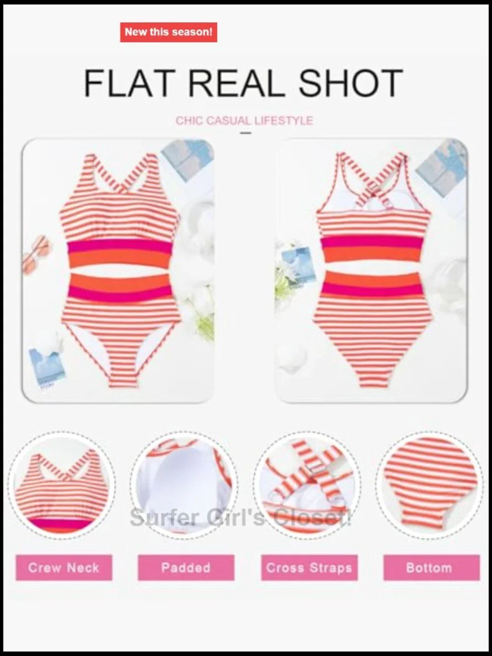 High Waisted Bikini Set Two Piece Swimsuit Color Block Scoop Neck